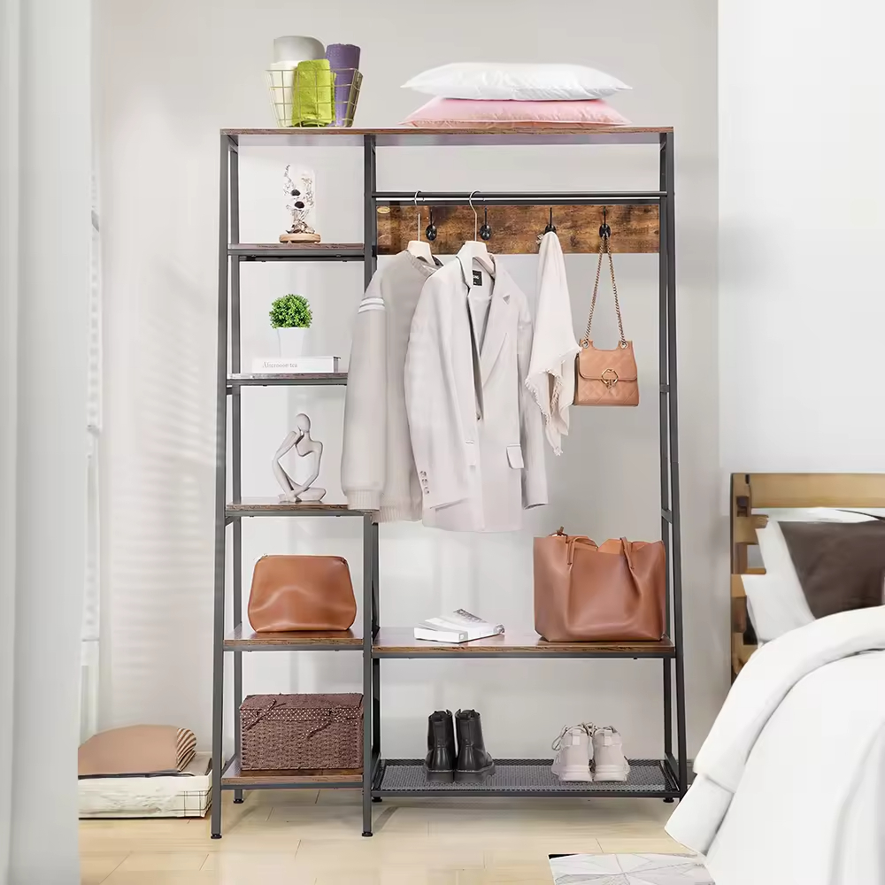 Factory OEM&ODM Shoe Clothes Rack Entry Hall Tree Bench 5 Coat Rack Set Storage Shelf Carbon Steel Wardrobe Foldable Detachable