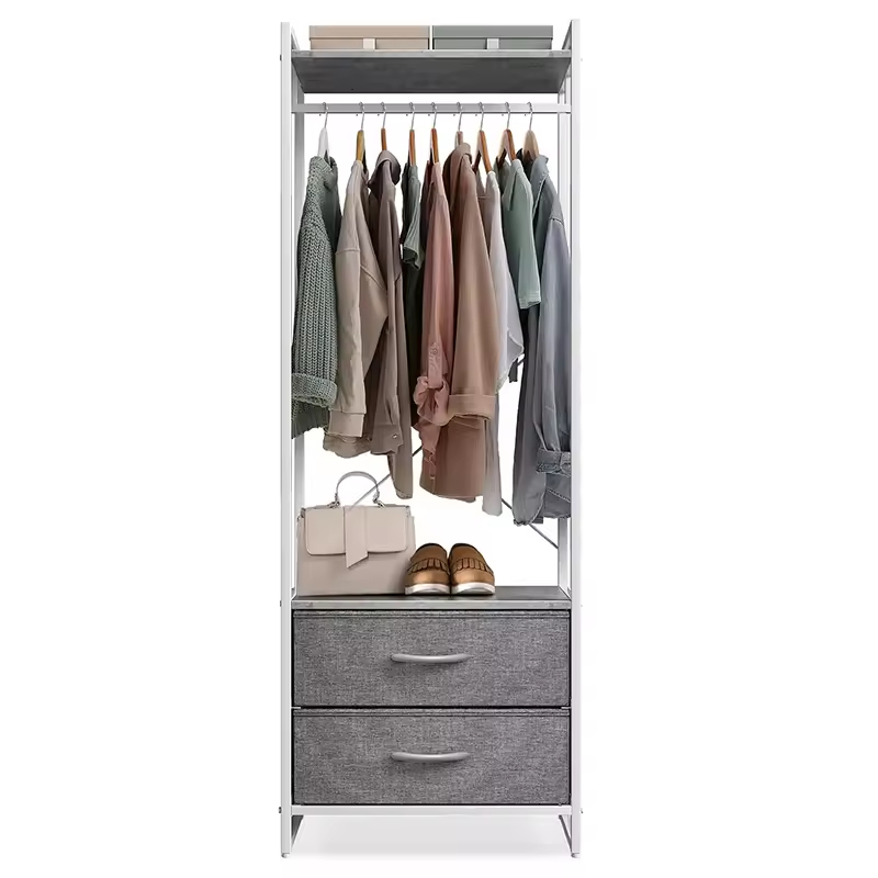Custom Steel Frame Fabric Drawers Tall Closet Storage Organizer Hanging Shirts Dresses Jackets Clothing Living Room Detachable