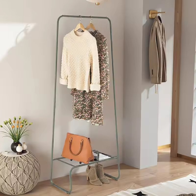 Modern Double-Tier Cloth Rack Stand Metal Furniture with Detachable Design for Wardrobe or Bathroom for Hanging Clothes Coats