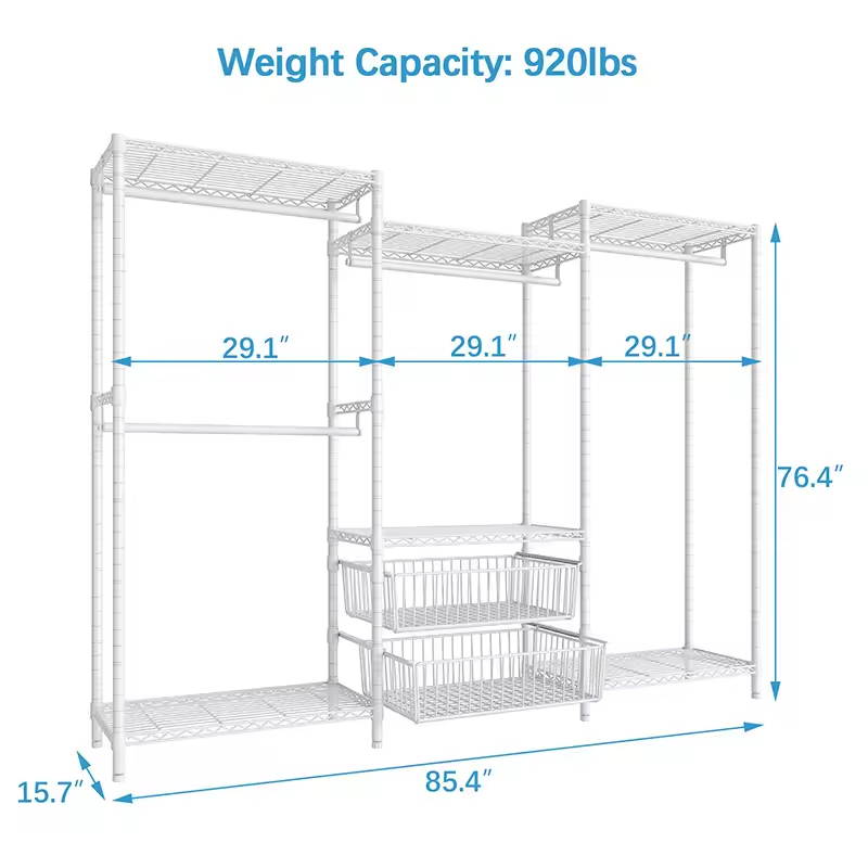 Custom Large Capacity Metal Freestanding Garment Rack for Clothes Storage Organization 3-tier Portable for Living Room Bedroom