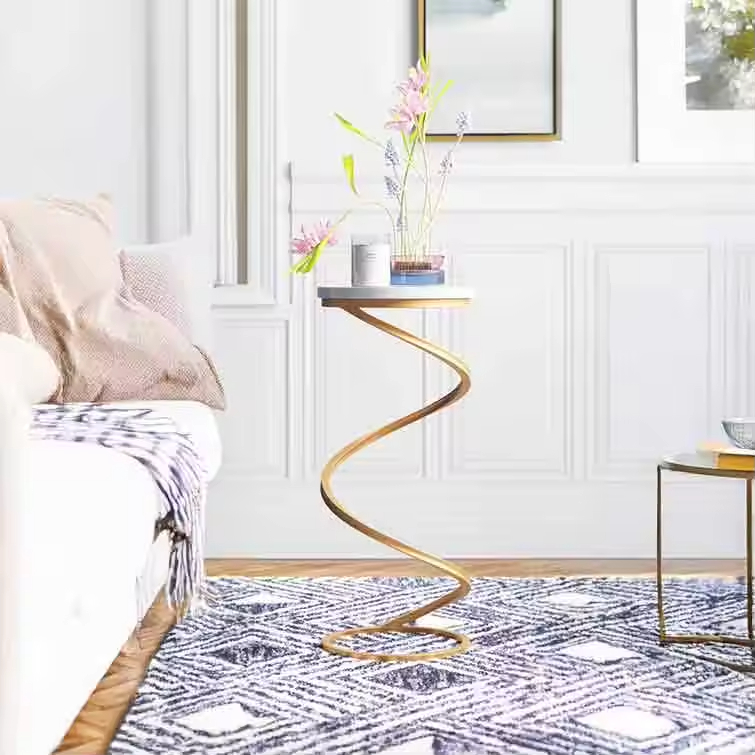 Customized Modern Indoor Home Hotel Garden Furniture Gold Polished Metal Side Table Spiral Design Contemporary End Table New