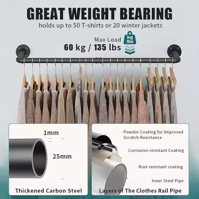 Industrial Metal Pipe Pants Hanger Wall Mount Detachable Design Strong Load-Bearing Modern for Multi-Purpose Laundry Wardrobe