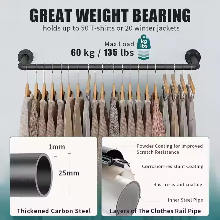 Industrial Metal Pipe Pants Hanger Wall Mount Detachable Design Strong Load-Bearing Modern for Multi-Purpose Laundry Wardrobe