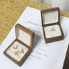 Hot Selling Wooden Box Packaging Single Double Ring with Black Velvet Inside Collection Walnut Wooden Ring Box for Engagement