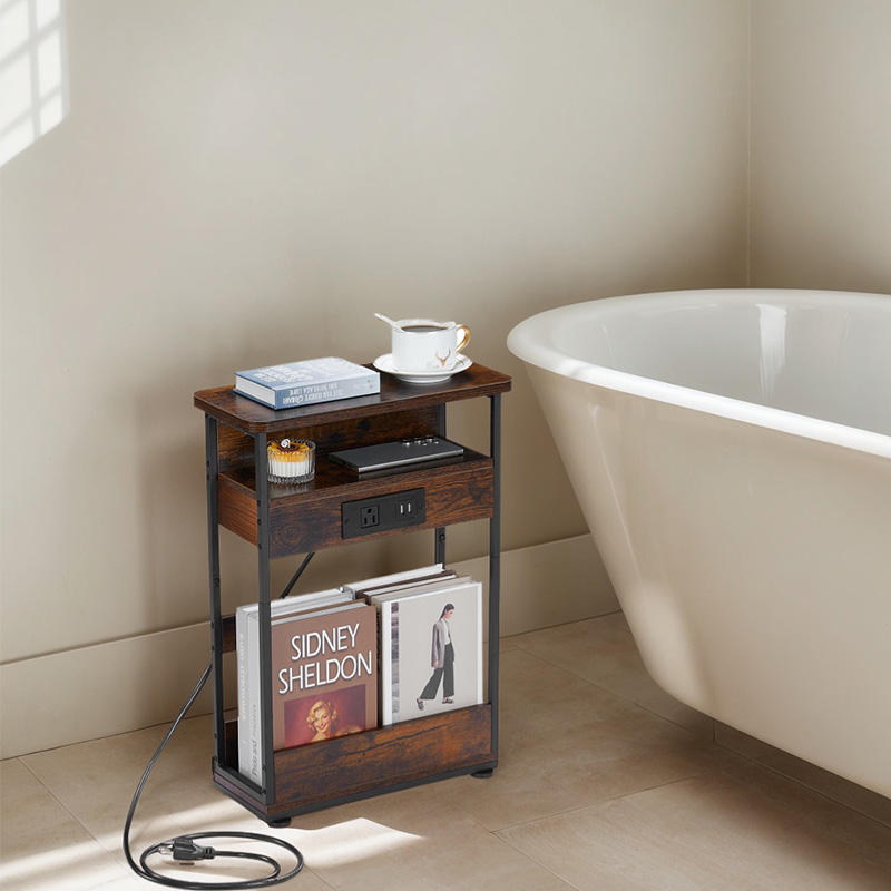 Commercial 3Tier Charging Table USB Ports Space-Saving End Table & Nightstand Multi-Scene Storage Shelf for Home/Hotel/Office