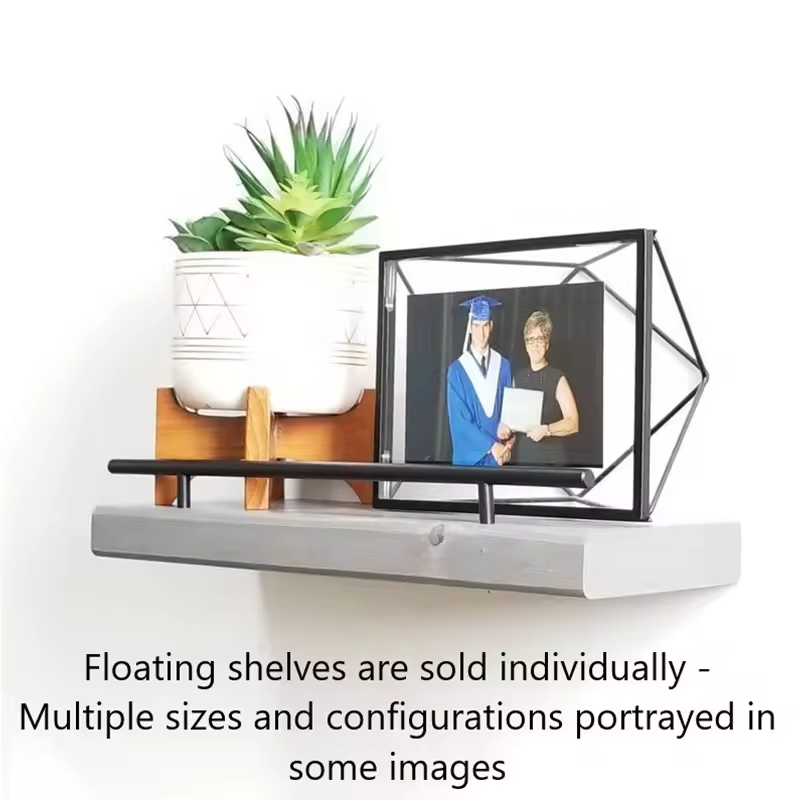 Modern Design Double-Tier Wood Rectangle Wall Shelves Premium Quality Storage Rack Kitchen Tabletop Dinnerware Plants