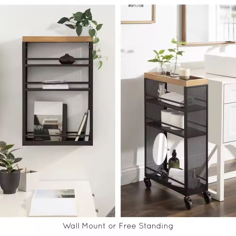 Modern Design OEM/ODM Rolling Storage Cart with Antique Color Steel Wood Three Layer Storage Table with Drawers