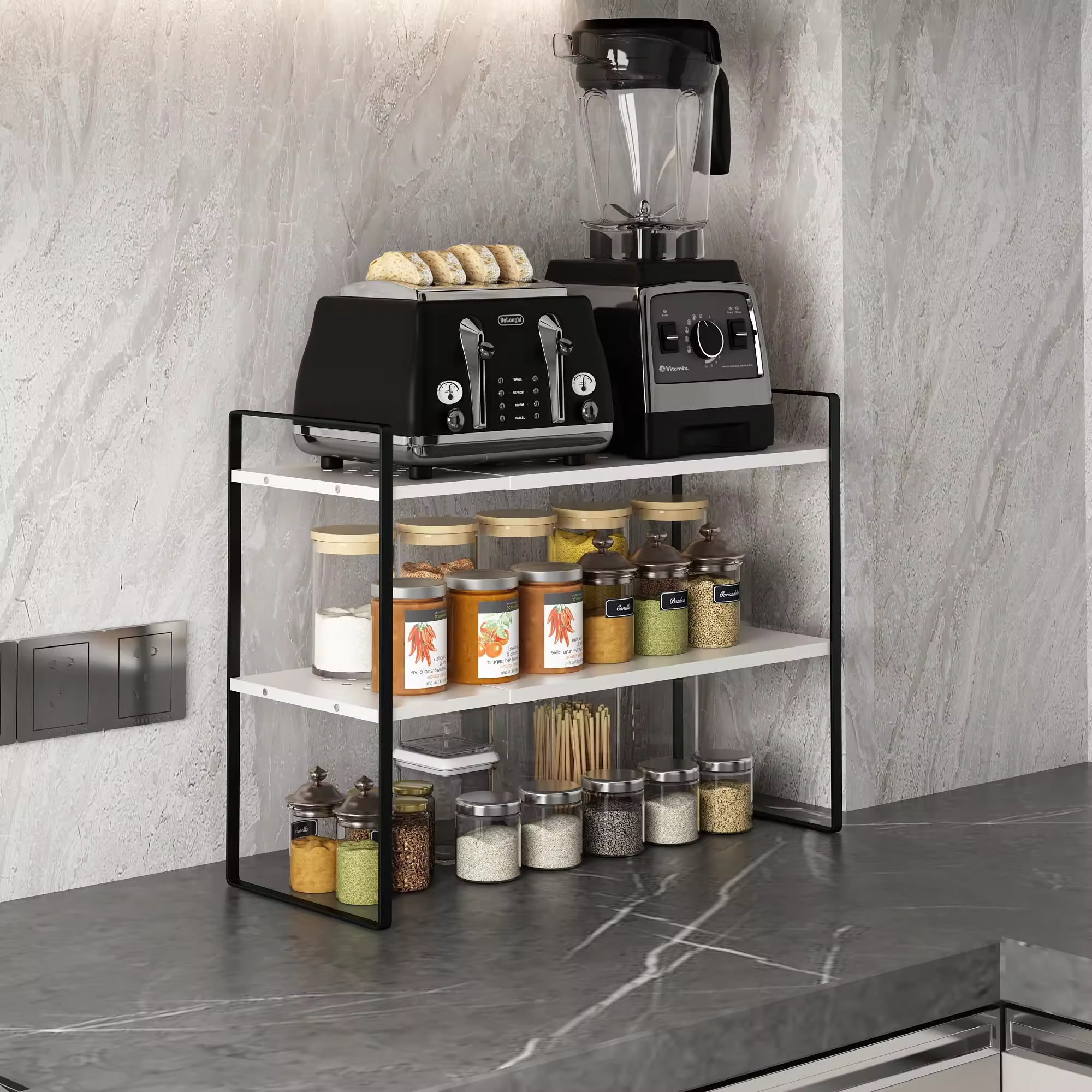 Factory Custom Kitchen Storage Rack Countertop Shelf Spice Rack Expandable 2-tier Storage Rack Under-sink Organizers