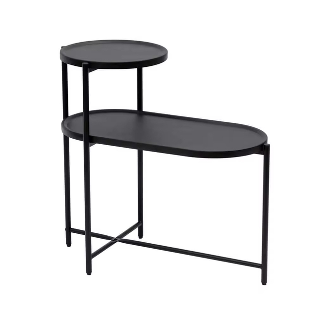 Modern 2-Tier MDF End Table 27.5-Inch Black Nightstands with Metal Frame for Farmhouse for Living Room Bedroom Factory ODM/OEM