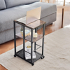 C-Shaped End Table W/USB Ports & Wheels Metal Side Table with Wire Shelf Space-Saving Living Room Furniture for Apartment/Hotel