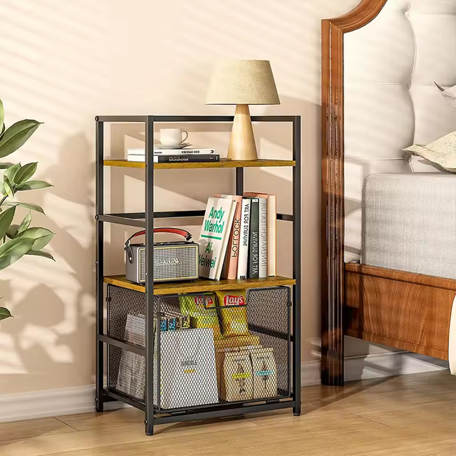 Custom 3-Tier Sliding Industrial Bookshelf Short Bookcase Organizer Factory Custom Small Bookcase & Bookshelf Storage