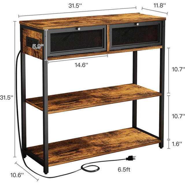 Factory Custom 31.5'' Contemporary End Table with Two Drawers Antique Bedroom Nightstand Metal Wood Material for Living Room Use