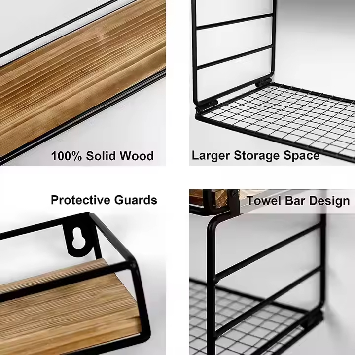 Rustic Retro Modern Vintage Sofa Console Tables Floating Wood Mounted Steel Rack for Tool Storage Rotating Living Room Wardrobe