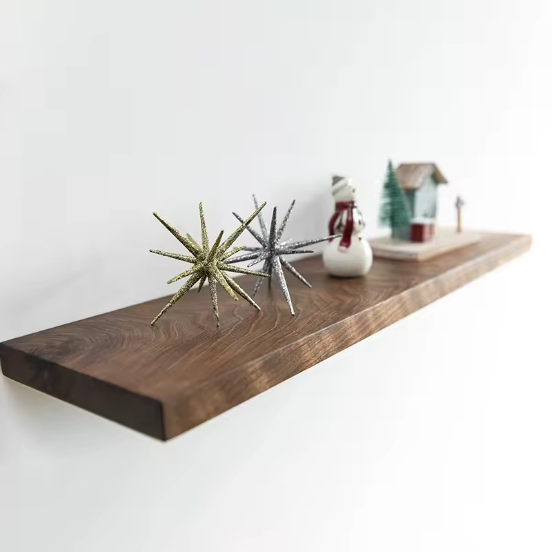 Custom Durable Space-Saving Modern Rectangle Plated Live Edge Hardwood Shelves Bathroom Kitchen Rack Bracket Long Book Floating