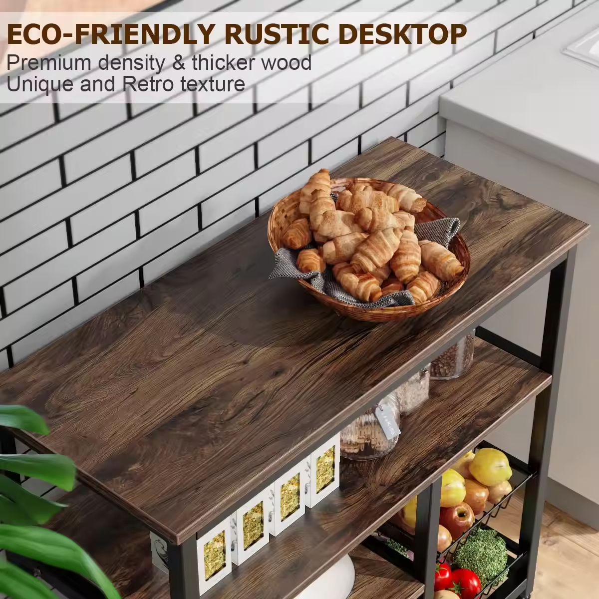 Factory Custom Large Capacity Metal and Wooden Kitchen Storage Rack Kitchen Coffee Bar with Storage Cabinet