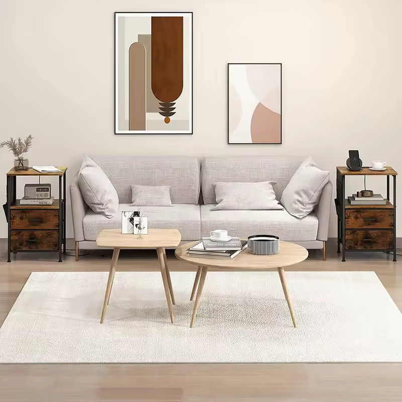 OEM&ODM Convertible Modern Bedroom Nightstand with 2 Drawers Charging Station Wooden and Metal End Table Small Nightstand