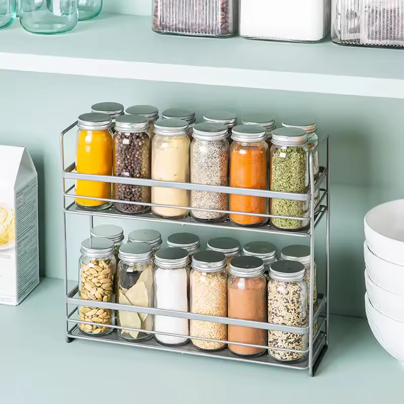 Hot-Selling Eco-Friendly Carbon Steel Floor Type Single-Tier Seasoning Rack Home Kitchen Storage Shelf Organizer with Spice Rack