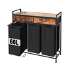 Custom Rustic Steel & Wood Laundry Storage Basket with 3 Bags 2 Drawers Waterproof Design for Bathroom & Bedroom Use