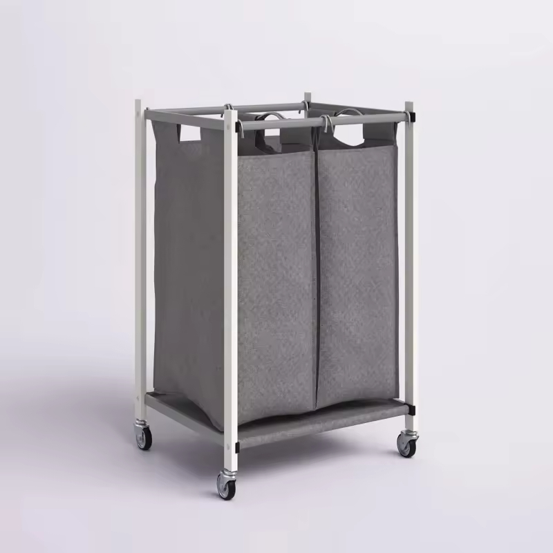 Factory OEM&ODM Metal Deep Set Wire Basket Storage Cart Wheels Fabric Rolling Laundry Sorter for Kitchen for Tableware Beverages