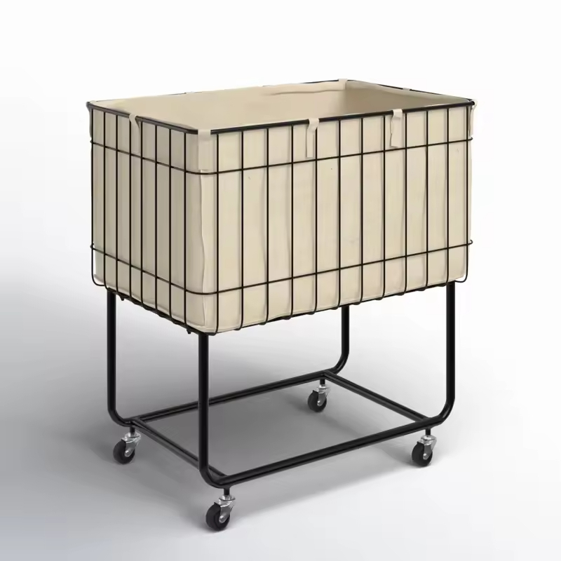 OEM ODM Metal Deep Set Wire Basket Storage Cart Fabric Lining Strong Load-Bearing Beverage Tableware Storage Cart for Kitchen