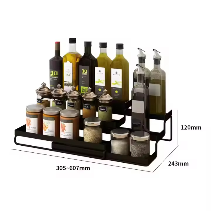 Three-Piece Metal Expandable Seasoning Jar Set Kitchen Herb Spice Tools Shaker Lid Wood Bamboo Spice Spoon Salt Pepper Storage