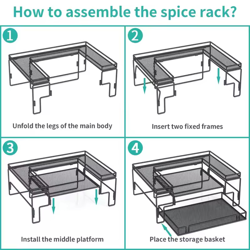 Manufacturer Custom 5.5'' H X 13.6'' W X 10'' D Freestanding Stainless Steel Spice Rack Adjustable Kitchen Islands & Carts