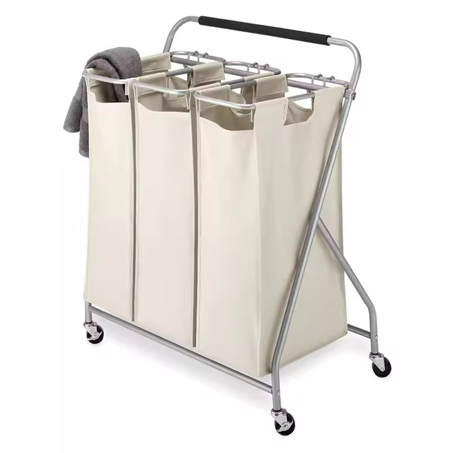 ODM OEM Household Triple Sorter With Wheels Laundry Storage Box, Laundry Hamper Cart, Rolling Laundry Hamper