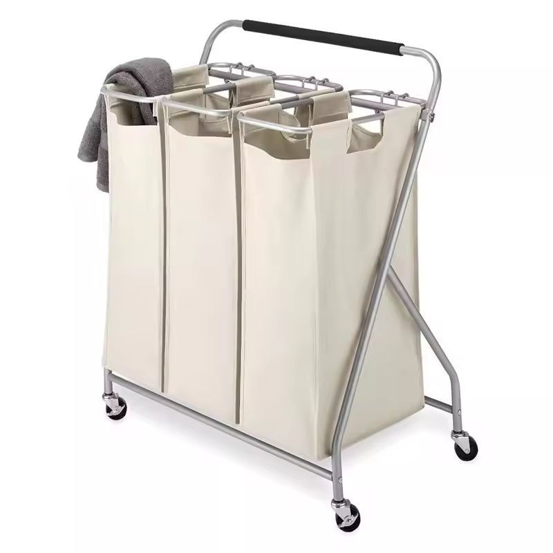 ODM OEM Household Triple Sorter With Wheels Laundry Storage Box, Laundry Hamper Cart, Rolling Laundry Hamper