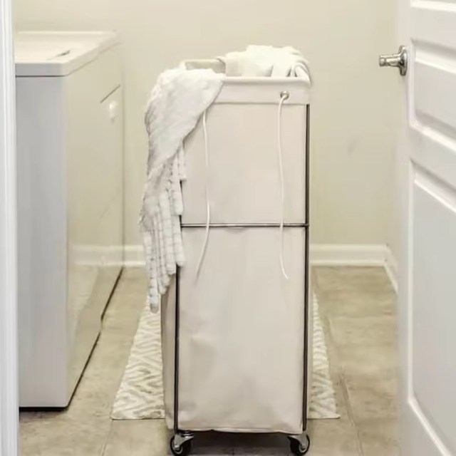 Factory Custom Rolling Bathroom Storage Basket Wheeled High-capacity Foldable Laundry Basket Rolling Laundry Sorter