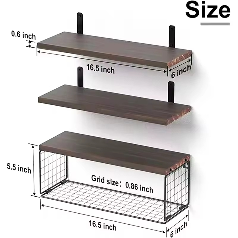 Factory Custom Shower Caddy Shelf Storage Holders Wall Mounted Floating Shelves with Metal Frame Rustic Wood Bathroom Organizer