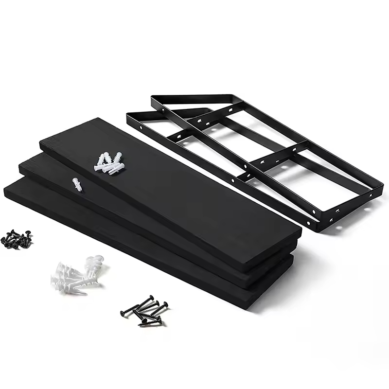 Factory Custom Wall Mounted Wooden Storage Display Rack with Metal Bracket for Living Room Bathroom Bedroom Kitchen and Office