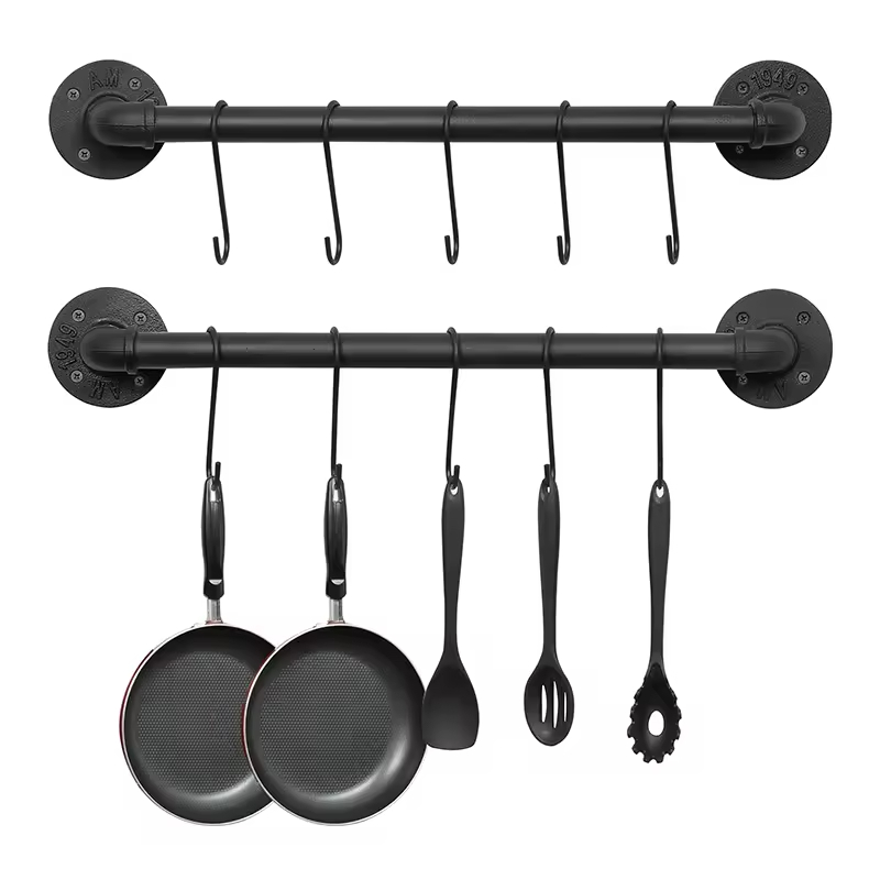 Pot Rod Holder Wall Mounted Removable Pan Hanging Guide Kitchen Utensils Hook Strap Hook Black