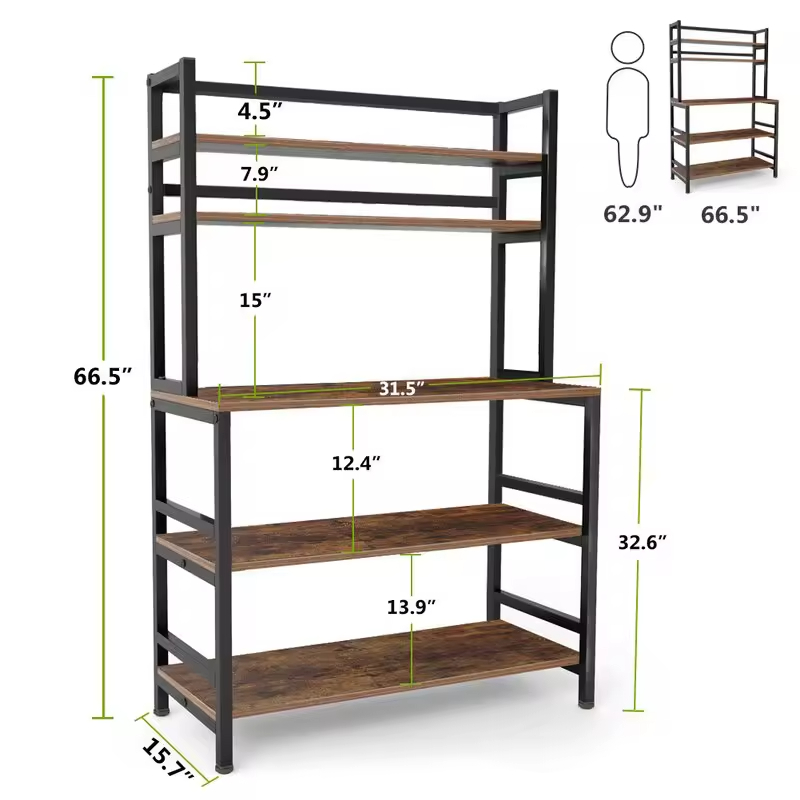 OEM ODM 5-Tier Modern Wood Metal Bookcase Spice Rack Organizer Bathroom Cabinet Microwave Storage Kitchen Racks Shelving