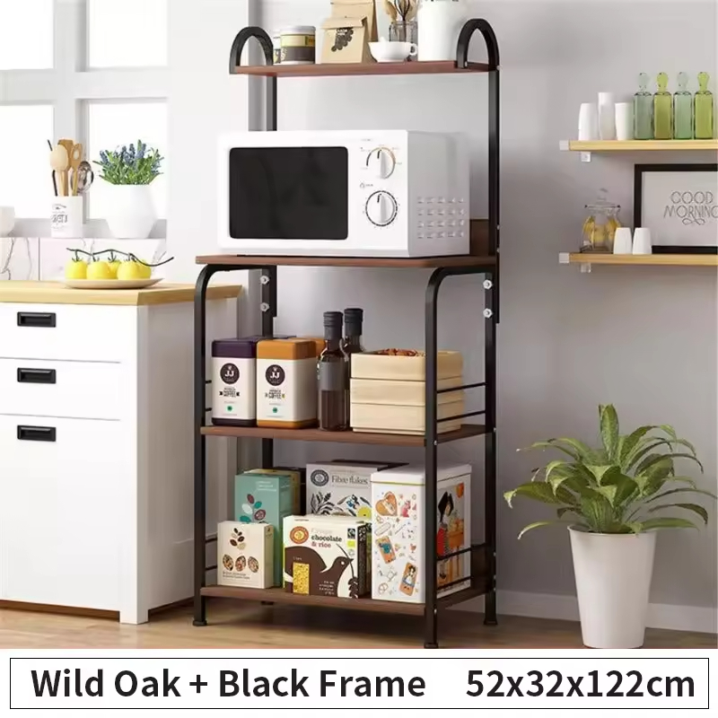 Custom Carbon Steel Non-folding Standing Type Four-layer Kitchen Rice Cooker Storage Stand Oven Microwave Rack Strong