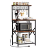 OEM/ODM 22-Inch 4-Tier Shelving with Power Outlet 6-Hook Spices Organizer Microwave Baker's Rack for Kitchen Islands & Carts