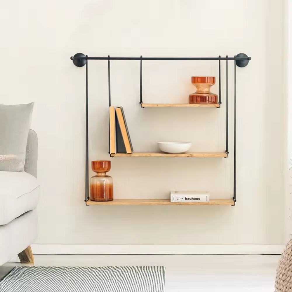 OEM&ODM 3 Piece Floating Shelf Accent Shelf with Towel Bar Ladder Bracket Floating Wall Shelves