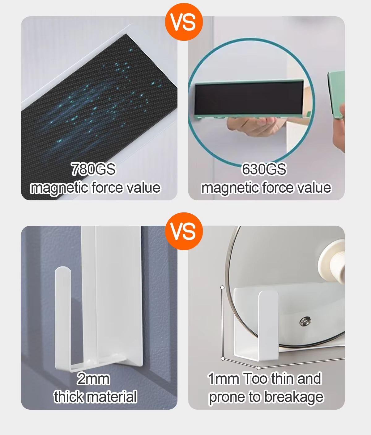 Custom Metal Wall-Mounted Fridge Shelves with 2 Spiral Holders and 8 Hooks Magnetic Refrigerator Spice Rack for Kitchen Stove