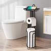 Custom Eco-Friendly Metal+Wood Floor-Standing Tissue Paper Roll Stand Space-Saving Bathroom Toilet Storage Rack