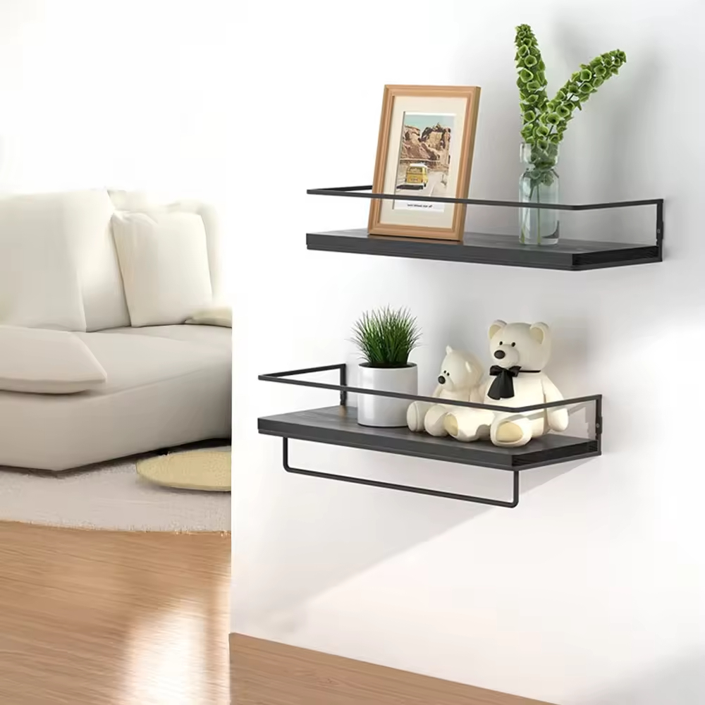 OEM & ODM 2-Piece Metal Floating Shelf Towel Bar Multifunctional for Magic Sticker Shower Rack for Kitchen Spice Rack Shelf