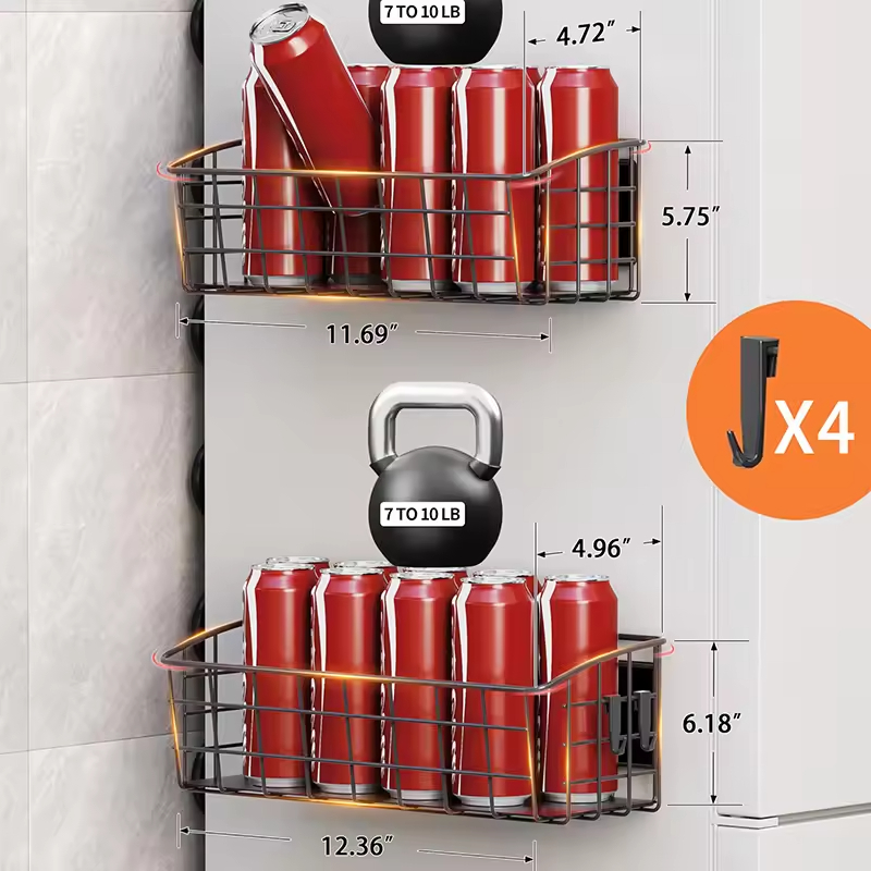 Magnetic Spice Rack for Refrigerator, 3 Pack Magnetic Shelf, Moveable Fridge Organizer with 8-Hook Rack