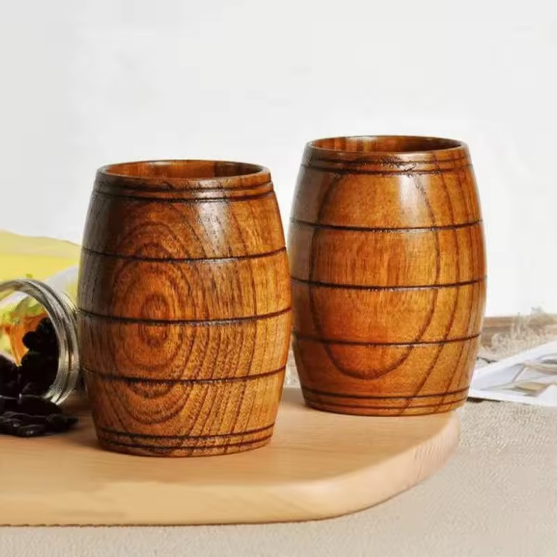 Wooden Modern Rectangle Tankard Stein Mug Huina Plated for Men Women Durable Customizable Color Gift Travel Drinking Home