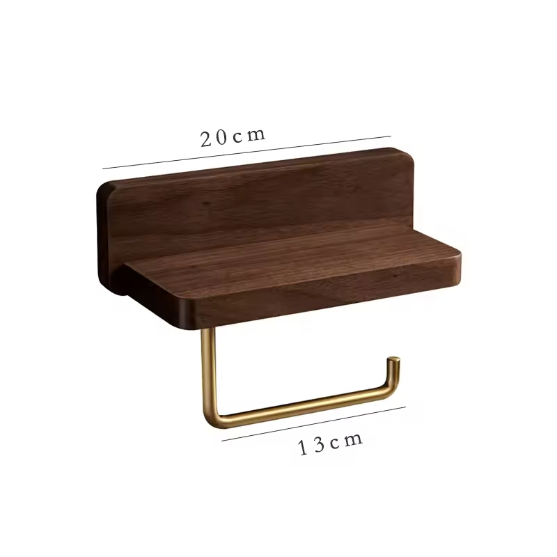 Creative Solid Wood Toilet Paper Holder with Steel Storage Rack Customizable Color Bathroom Rack with Hook Modern Durable Design