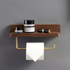 Creative Solid Wood Toilet Paper Holder with Steel Storage Rack Customizable Color Bathroom Rack with Hook Modern Durable Design