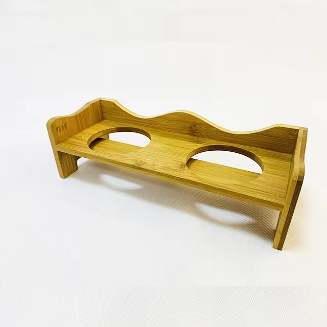 Wholesale Durable Portable Wood Pet Bowls Double Dog Bowl Cat Feeder Modern Style Rectangle Shape Space Saving Customizable