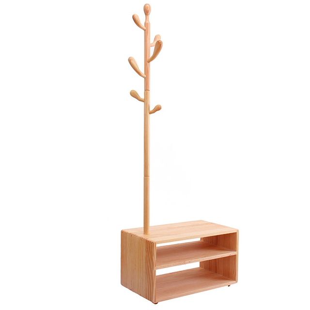 Ree Bud Modern Wooden Shoe Rack Bench Integrated Design Clothes Hanger Hanging Hats Backpacks Customizable Color Home Decoration