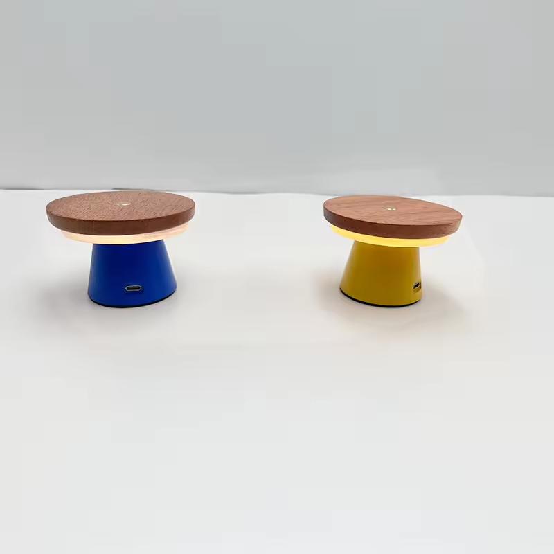 LED Cute Wooden Mushroom Night Light Touch Switch Customizable Color Durable Space-Saving Modern Easy-Charging Bedside