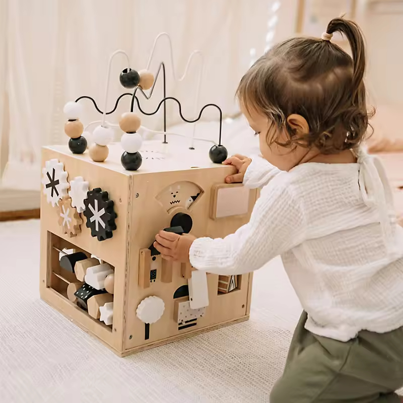 Wonder & Wise by Asweets Durable Space-Saving Wooden Baby Busy Box Toy-Customizable Color Modern Home Decor