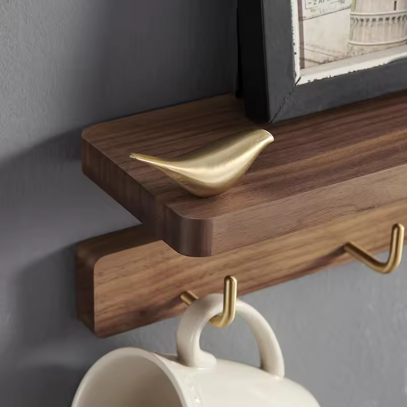 Walnut Modern Coat Rack with 3-8 Hooks Wall Mount for Entryway Coat and Hat Hanging Space Saving Design