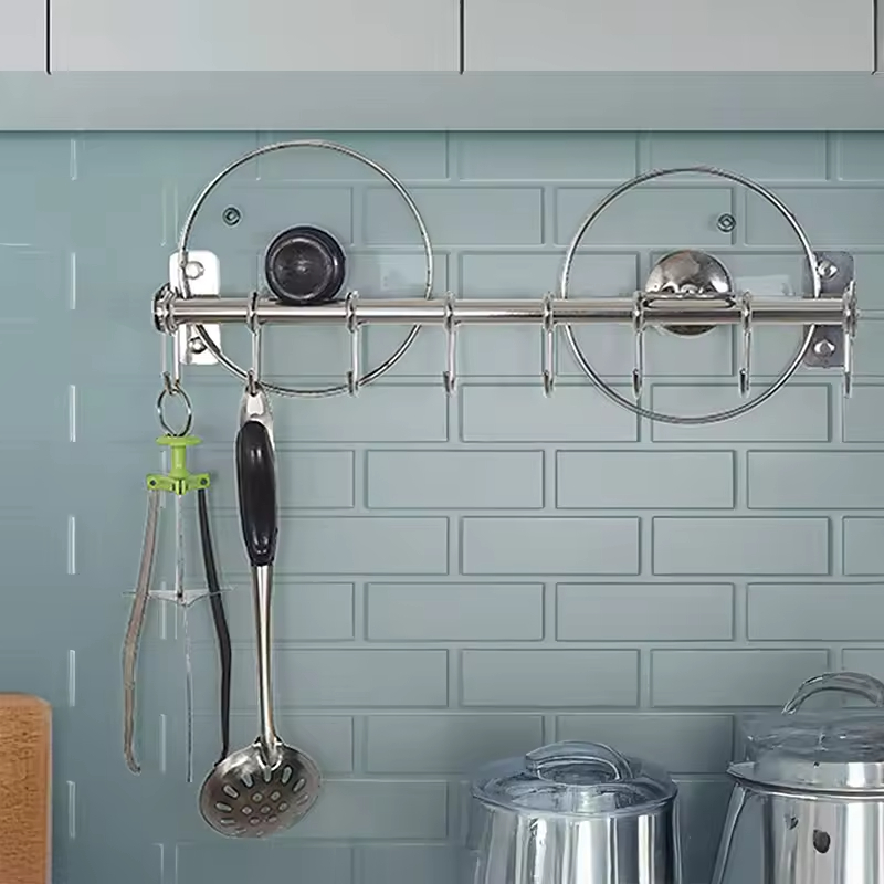 OEM&ODM Pot Rack and Pans Hanging Rack Rail with 8 Hooks Pot Hangers for Kitchen Wall Mounted Pot Racks