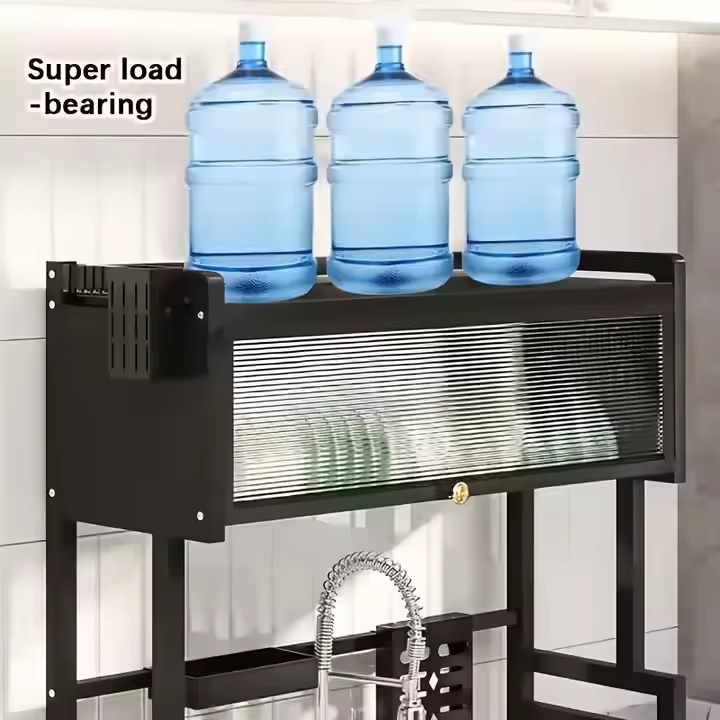 Custom Multi-Functional Double Kitchen Storage Rack Iron Sliding Organizer Cabinet Door Sink Dish Tray Counter Top Drain Rack